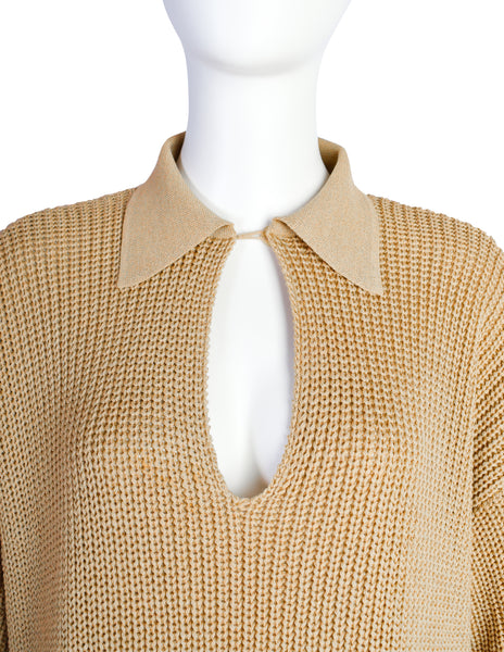 Donna Karan Vintage 1980s Beige Wide Cut Knit Sweater