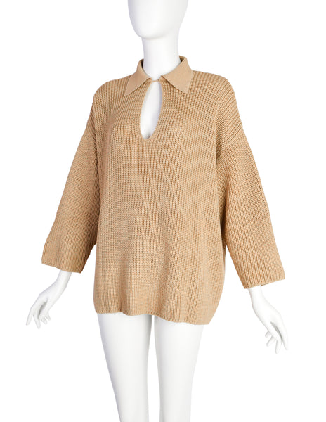 Donna Karan Vintage 1980s Beige Wide Cut Knit Sweater
