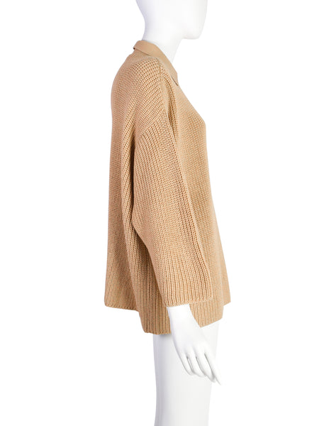 Donna Karan Vintage 1980s Beige Wide Cut Knit Sweater