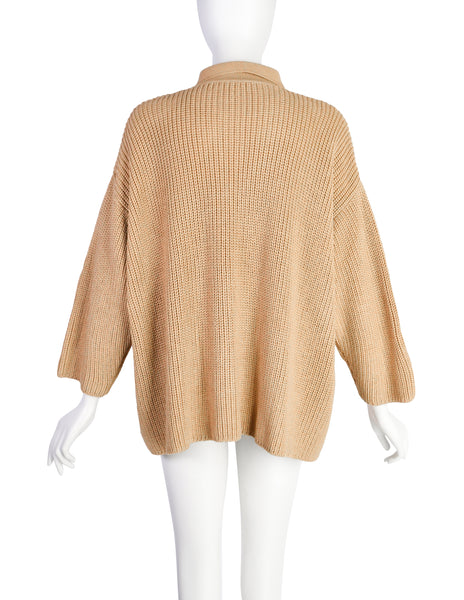 Donna Karan Vintage 1980s Beige Wide Cut Knit Sweater