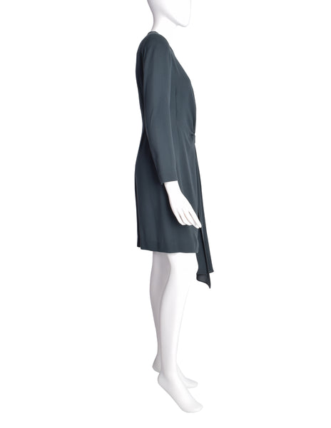 Donna Karan Vintage AW 1990 Slate Grey Deep V Wrap Dress