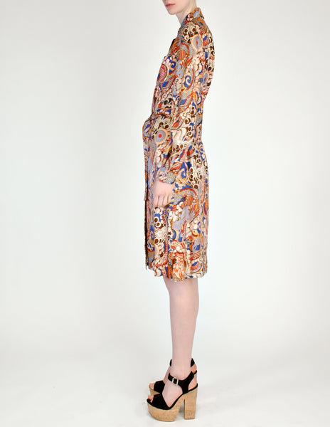Vintage 1970s Colorful Dragon Print Shirt Dress
