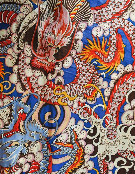 Vintage 1970s Colorful Dragon Print Shirt Dress