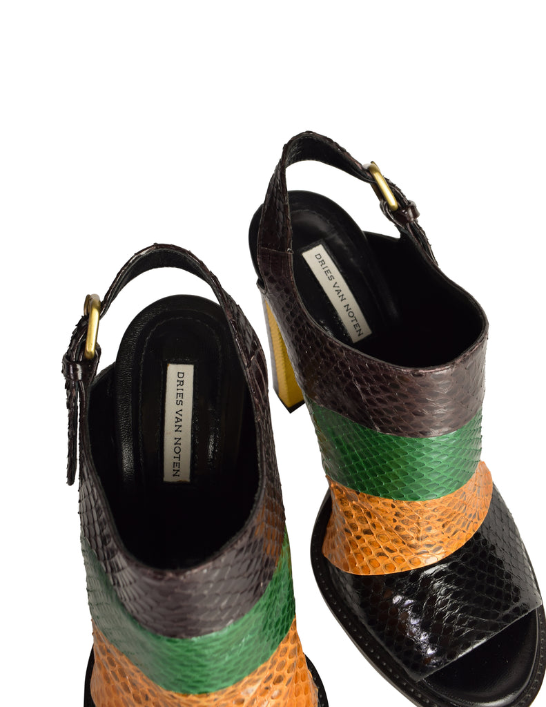 Dries Van Noten Brown Green Black Gold Striped Colorblock
