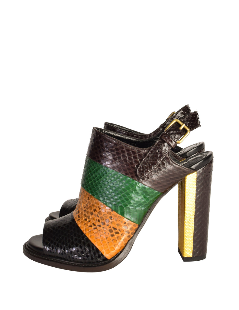 Gianvito Rossi: Green & Black Snakeskin Heeled Sandals | SSENSE