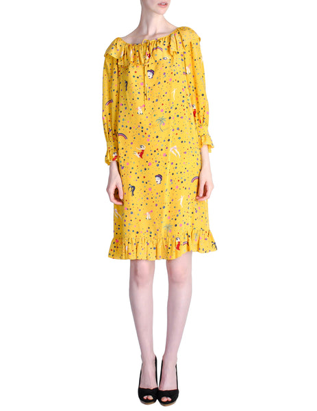 Ungaro Vintage 1970s Bright Yellow Carnival Bubble Print Dress ...