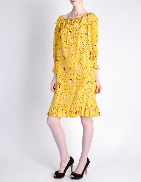 Ungaro Vintage 1970s Bright Yellow Carnival Bubble Print Dress – Amarcord Vintage Fashion
