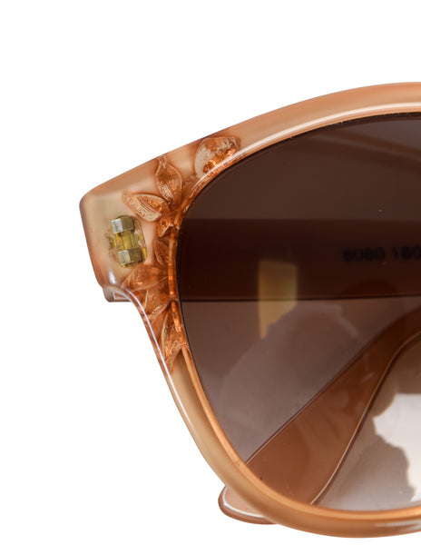 Emmanuelle Khanh Vintage Beige Amber Floral Inset Sunglasses