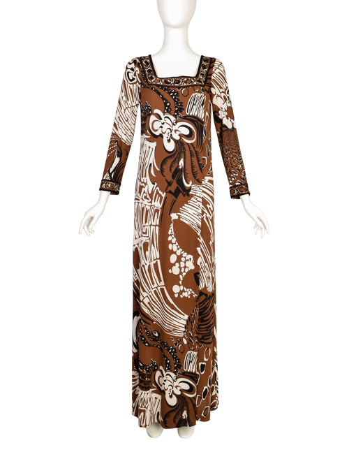 Emilio Pucci Vintage 1960s Brown Black Psychedelic Floral Print