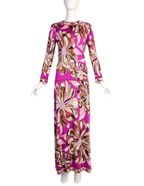 Emilio Pucci Vintage 1960s Fuchsia Brown Psychedelic Floral Silk Jerse   Amarcord Vintage Fashion