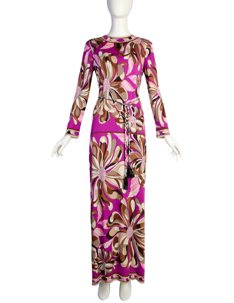 Emilio Pucci Vintage 1960s Fuchsia Brown Psychedelic Floral Silk