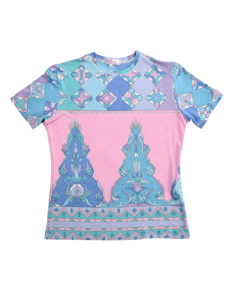 Emilio Pucci Vintage Pastel Blue Pink Multicolor Graphic Print