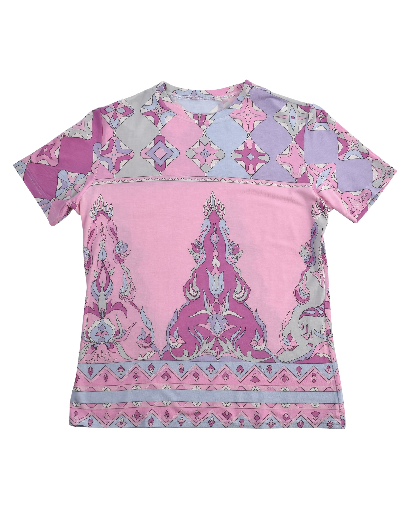 Emilio Pucci Vintage Pastel Pink Graphic Print Jersey T-Shirt