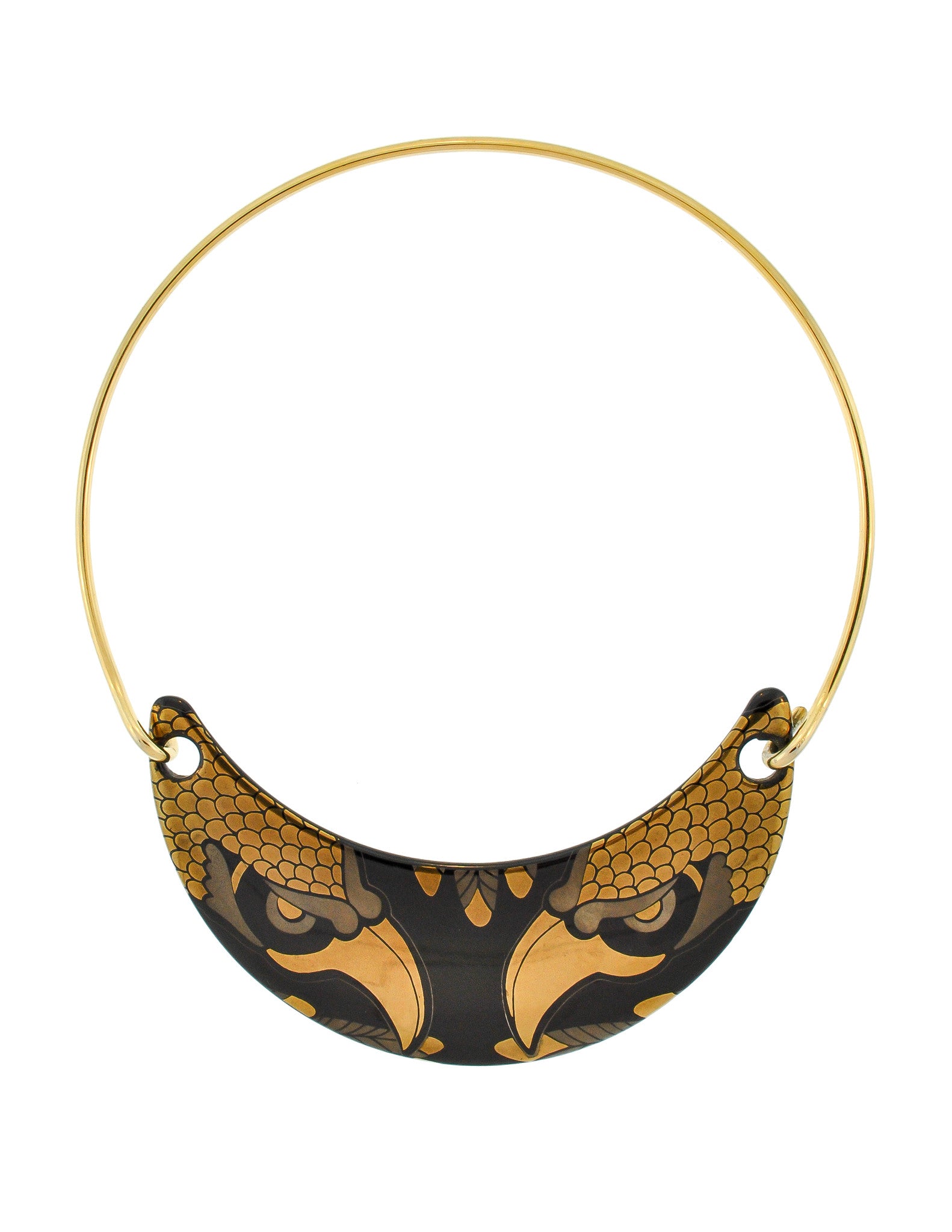 Franco Bastianelli for Laurana Vintage Gold & Black Enamel Hawk Necklace