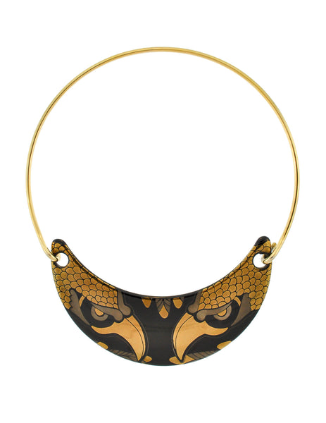 Franco Bastianelli for Laurana Vintage Gold & Black Enamel Hawk Necklace