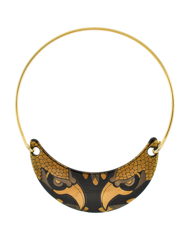 Franco Bastianelli for Laurana Vintage Gold & Black Enamel Hawk Necklace