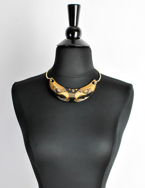 Franco Bastianelli for Laurana Vintage Gold & Black Enamel Hawk Necklace