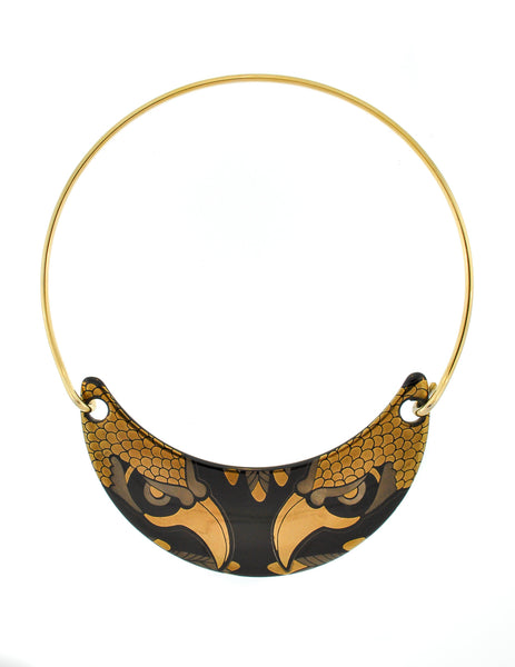 Franco Bastianelli for Laurana Vintage Gold & Black Enamel Hawk Necklace