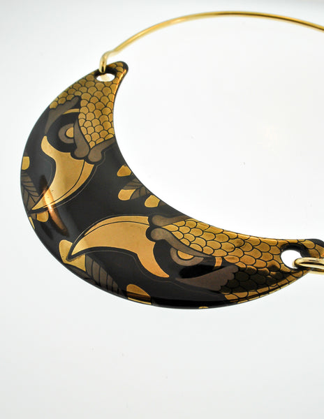 Franco Bastianelli for Laurana Vintage Gold & Black Enamel Hawk Necklace