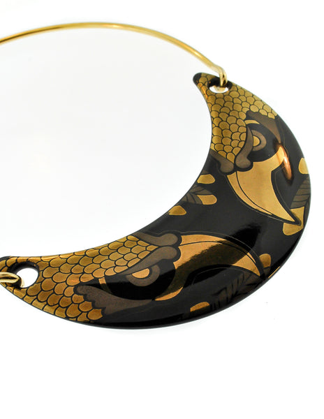 Franco Bastianelli for Laurana Vintage Gold & Black Enamel Hawk Necklace