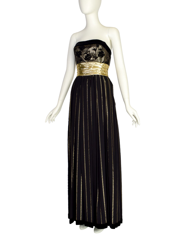 Escada Vintage Black and Gold Silk and Velvet Floral Striped Evening G Amarcord Vintage Fashion Escada Vintage Black and Gold Silk and Velvet Floral Striped Evening G Amarcord Vintage Fashion