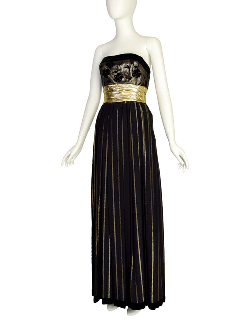Escada Vintage Black and Gold Silk and Velvet Floral Striped Evening G   Amarcord Vintage Fashion