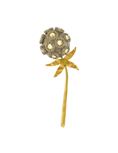 Fabrice Vintage Grey Brass Dandelion Flower Brooch Pin