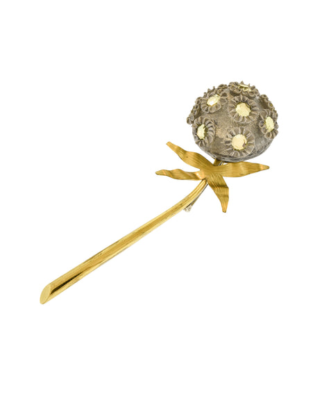 Fabrice Vintage Grey Brass Dandelion Flower Brooch Pin