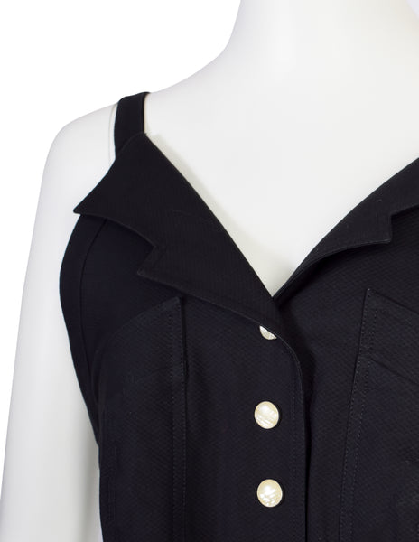 Fendi Vintage Black Cotton Pique Snap Button Wiggle Dress