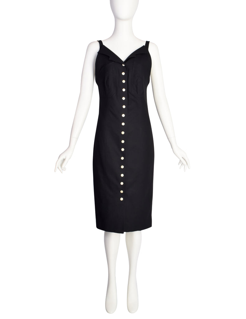 Fendi Vintage Black Cotton Pique Snap Button Wiggle Dress Amarcord Vintage Fashion Fendi Vintage Black Cotton Pique Snap Button Wiggle Dress Amarcord Vintage Fashion