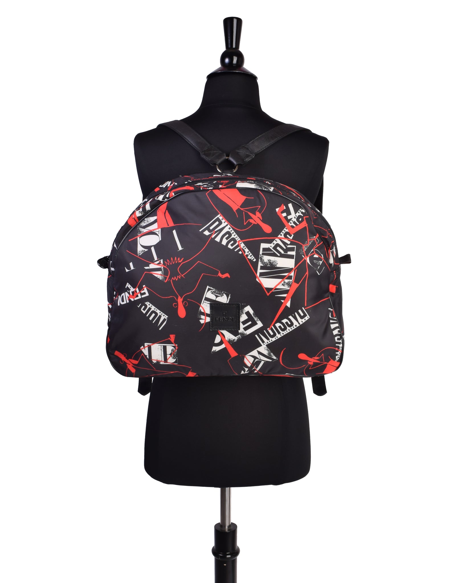 Fendi Vintage 1980s Black White Red Graphic Fashion Magazine Theme Nylon Backpack
