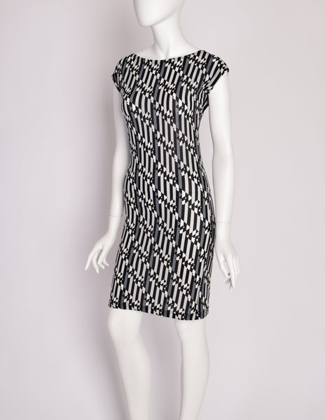 Fendi Vintage Black White Grey Logo Bodycon Dress