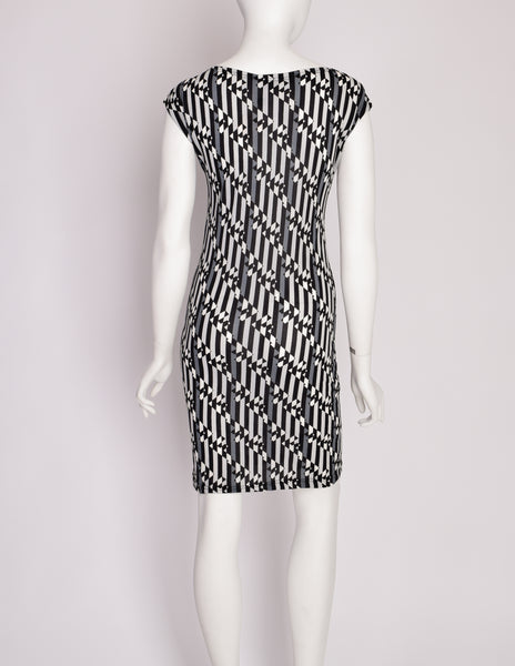 Fendi Vintage Black White Grey Logo Bodycon Dress