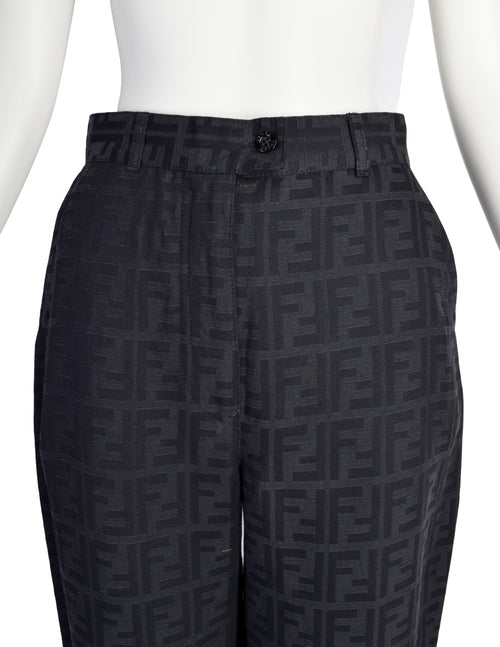 Fendi Vintage Black Zucca Logo Monogram Linen Jacquard Wide Leg Pants –  Amarcord Vintage Fashion