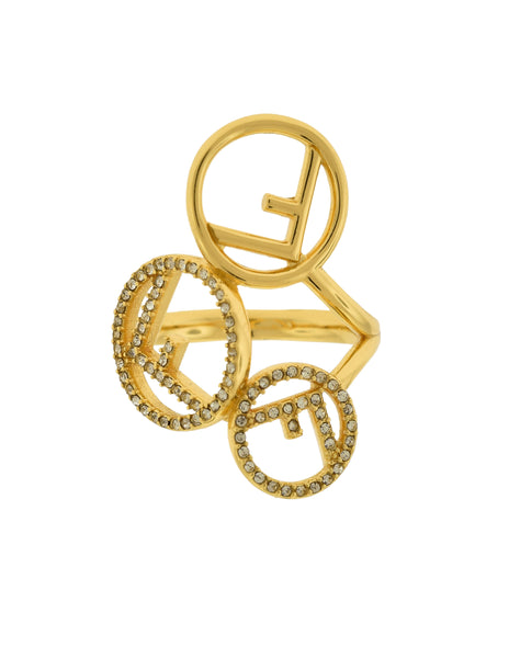 Fendi Gold Rhinestone Circle F is Fendi Ring