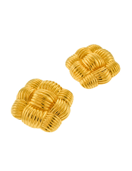 Fendi Vintage Massive Oversized Gold Ribbed Woven Knot Earrings