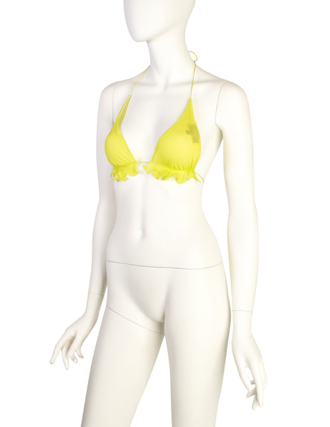 Fendi Vintage SS 2000 Neon Yellow Sheer Silk Chiffon Triangle Bralette Top