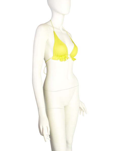 Fendi Vintage SS 2000 Neon Yellow Sheer Silk Chiffon Triangle Bralette Top