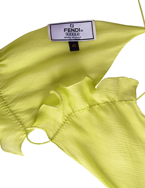 Fendi Vintage SS 2000 Neon Yellow Sheer Silk Chiffon Triangle Bralette Top