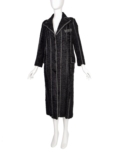 Fendi Vintage Black Persian Lamb Fur Stitched Panel Collared Button Up Amarcord Vintage Fashion