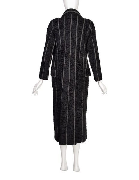 Fendi Vintage Black Persian Lamb Fur Stitched Panel Collared Button Up Coat