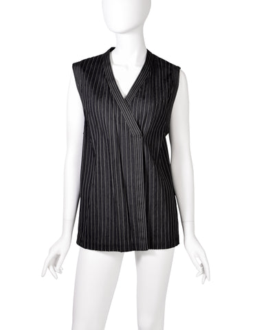 Fendi Vintage Steely Black Ribbed Stitched Silk Cord Trimmings Wrap Vest