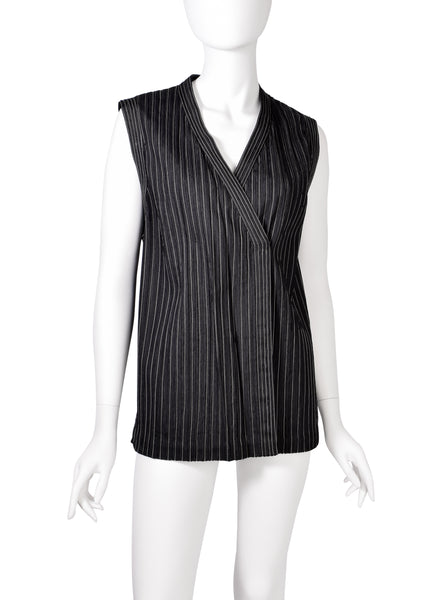 Fendi Vintage Steely Black Ribbed Stitched Silk Cord Trimmings Wrap Vest