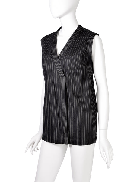 Fendi Vintage Steely Black Ribbed Stitched Silk Cord Trimmings Wrap Vest