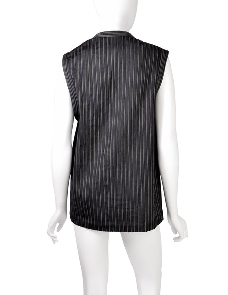 Fendi Vintage Steely Black Ribbed Stitched Silk Cord Trimmings Wrap Vest
