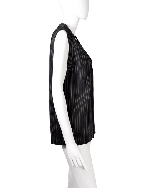 Fendi Vintage Steely Black Ribbed Stitched Silk Cord Trimmings Wrap Vest