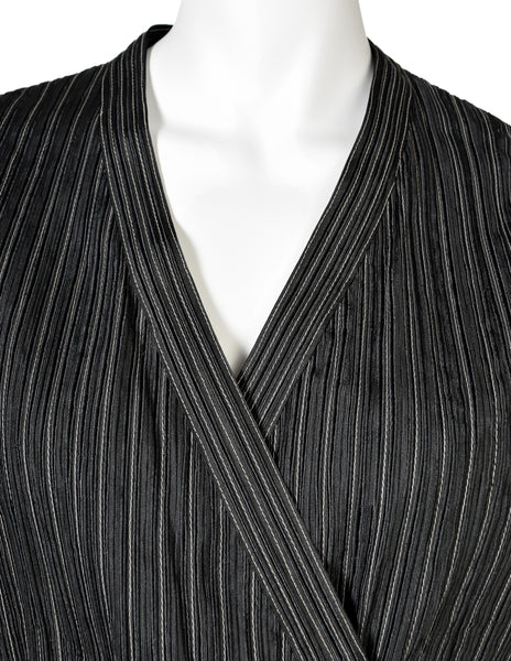 Fendi Vintage Steely Black Ribbed Stitched Silk Cord Trimmings Wrap Vest