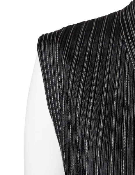 Fendi Vintage Steely Black Ribbed Stitched Silk Cord Trimmings Wrap Vest