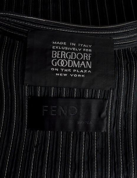 Fendi Vintage Steely Black Ribbed Stitched Silk Cord Trimmings Wrap Vest