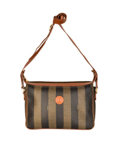 Fendi Vintage Brown and Black Striped Trio Compartment Crossbody Shoulder Bag